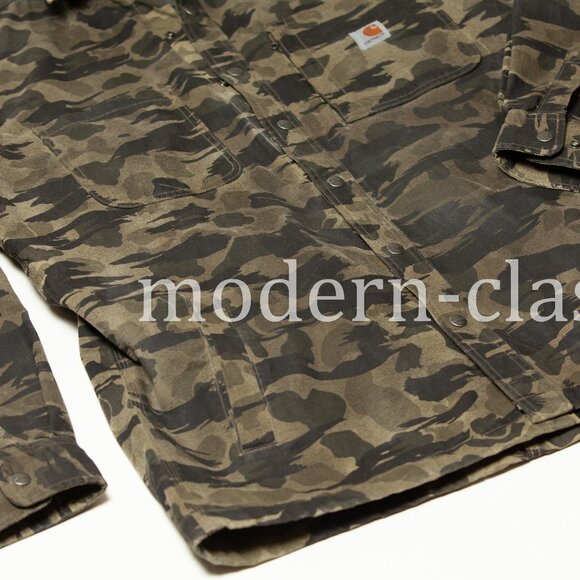 Carhartt RUGGED FLEX® Tin Cloth Canvas Fleece-Lined Snap-Front Camo Jac RP $300 - Picture 6 of 10